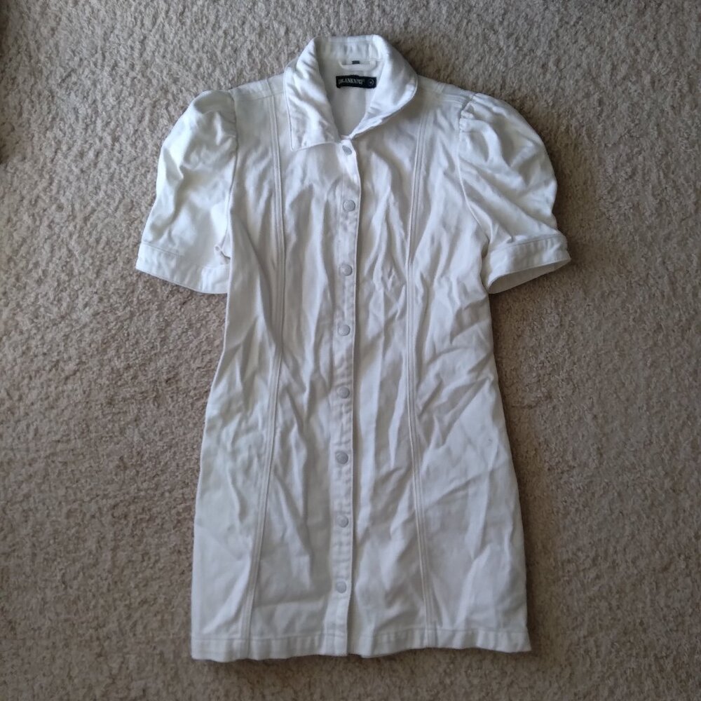Blank NYC White Denim Button Front Puff Sleeved Mini Dress Size Medium